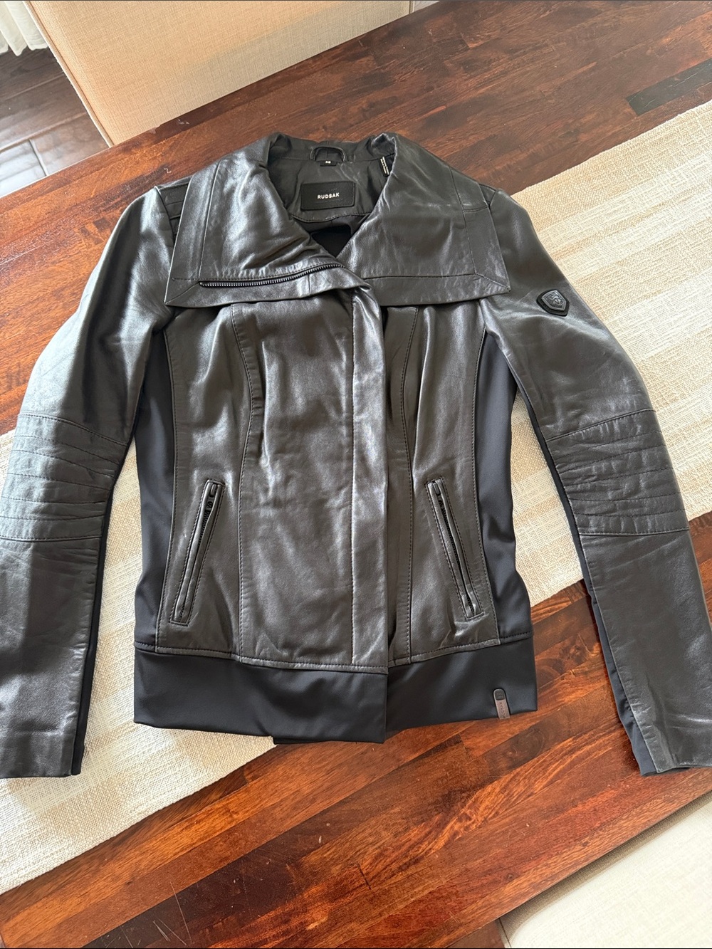RUDSAK Black Leather Moto Jacket with Panel Detailing